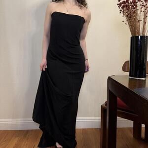 Vintage Niki Maxi Dress Womens 14 Black Strapless Formal Prom Gown 90s Goth